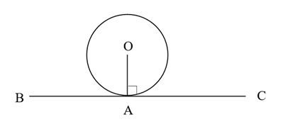 circle angle properties, circle diagram of angle between tangent and radius with right angle