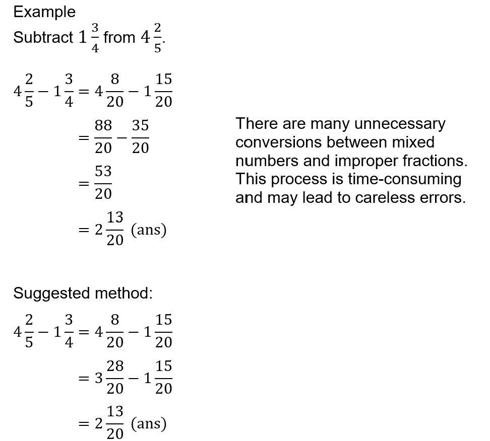 Converting to improper fraction unnecessary when subtracting