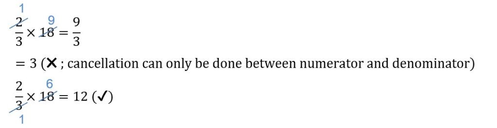 Cancelling out wrong numbers when carrying out multiplication between fraction and whole number